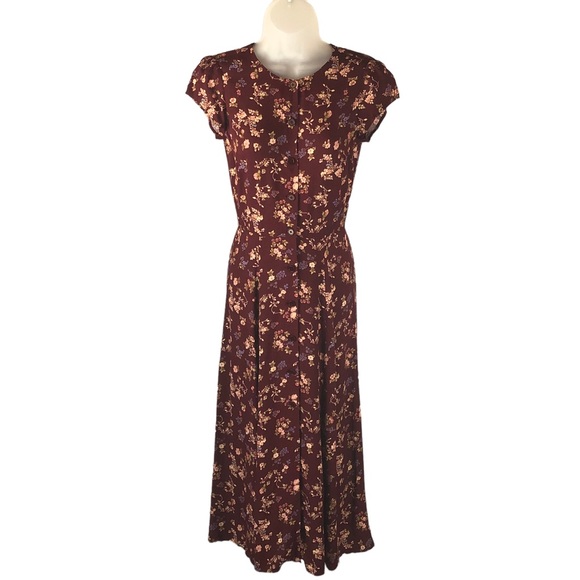 Women's Burgundy Floral Pattern Reformation Fauna Dress in Chantelle. Size 0 - Picture 4 of 16